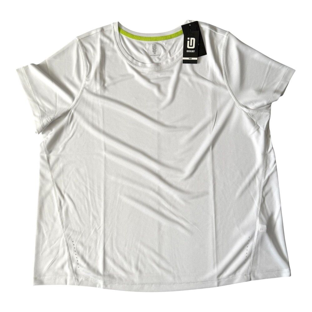 ID Ideology NWT Womens Short Sleeve T Shirt Top Bright White with Gray Dots